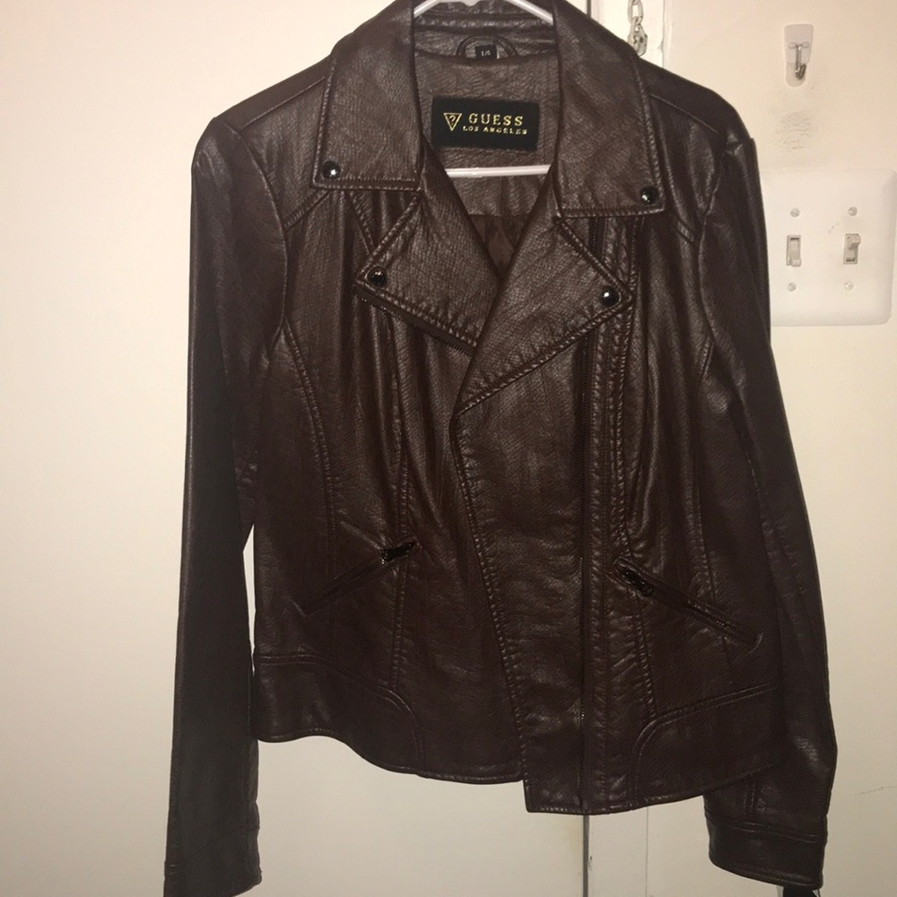 Brand new GUESS brown pleather bomber jacket